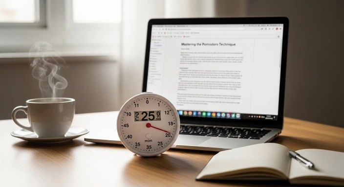 Timer and laptop showing blog writing in progress representing efficient blogging in short time blocks